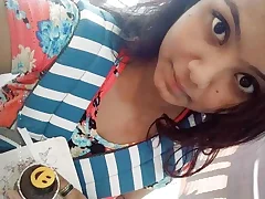 Down in the mouth Indian girl flaunts her new breasts to her lover