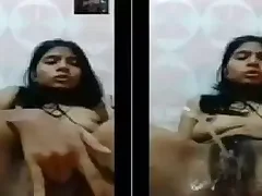 A woman on a video call with her day becomes horny and starts to rub herself She is moaning rubbing her pussy and to be sure comes lam out of here and happy after the great orgasm
